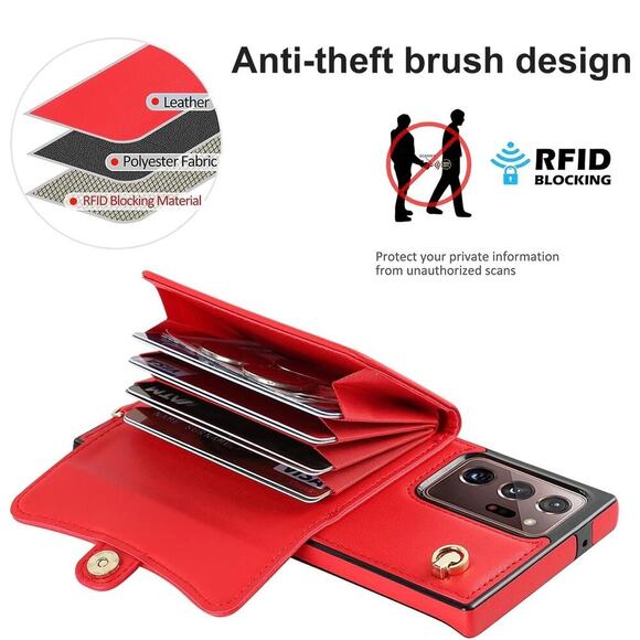 NWT Asuwish Samsung Note 20 Red Case with Crossbody and Wrist Strap Leather - Picture 4 of 6